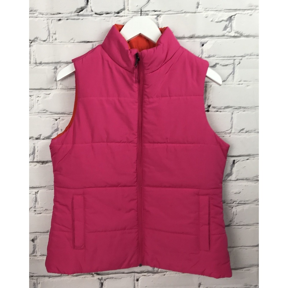 Merona‎ Women's Reversible Vest Jacket MEDIUM Coat Pink Orange Zip Front Pockets
